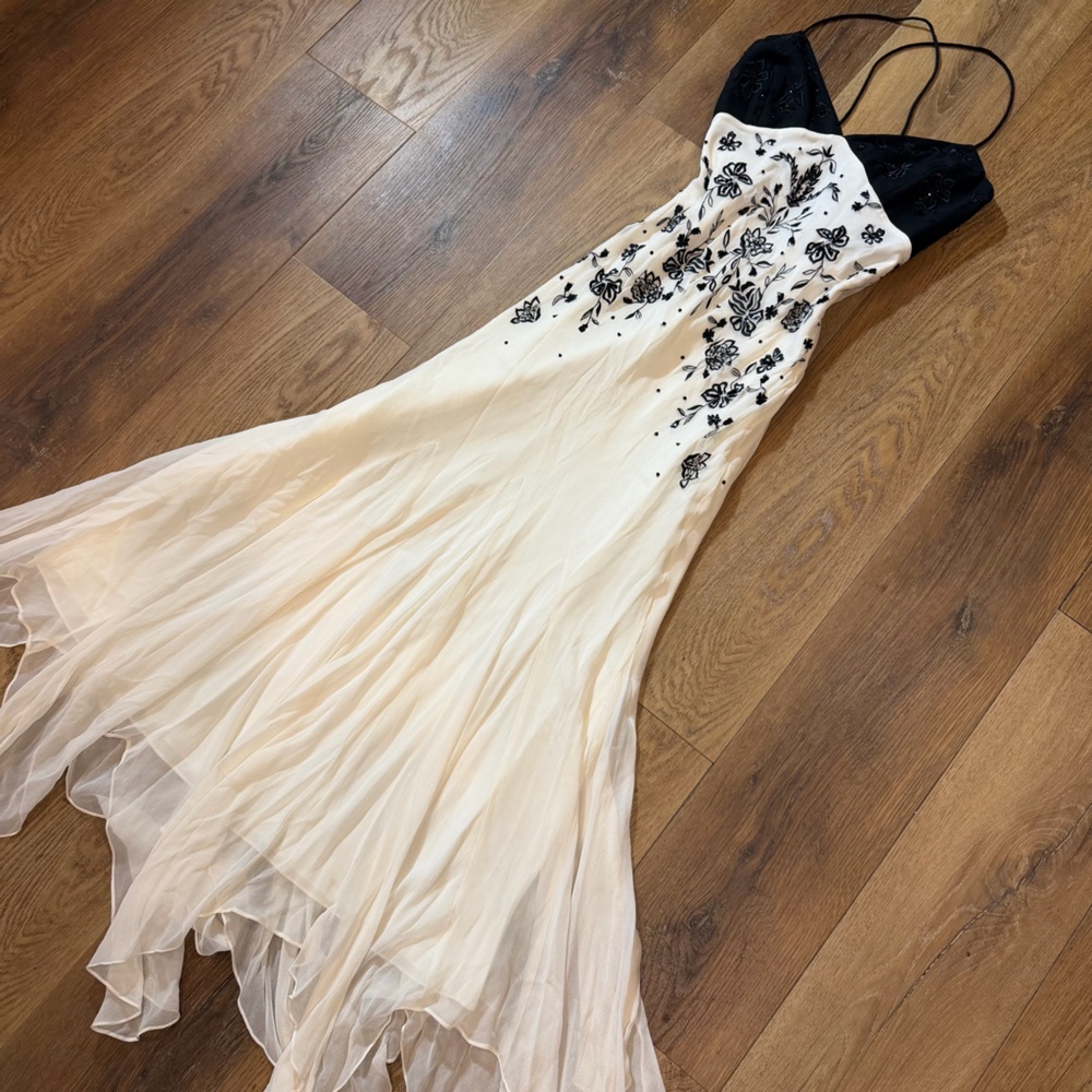 Vintage Y2K 100% Silk Beaded Dress Vintage Beaded Dress Black & White Prom Fairy